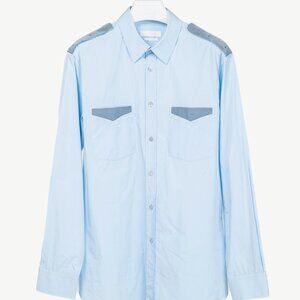 Alexander McQueen Blue Cotton-Poplin Grosgrain-Trim Buttoned Shirt